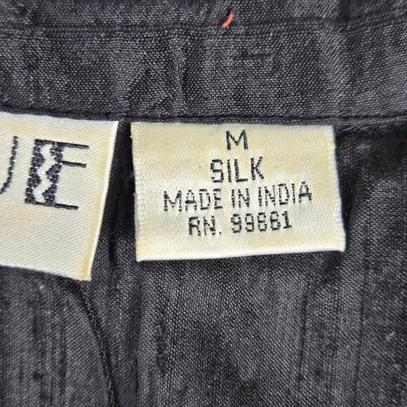 Tunque Nights Size Medium 100% Silk Black Button Up Jacket Embroidered Whimsical - Picture 14 of 16